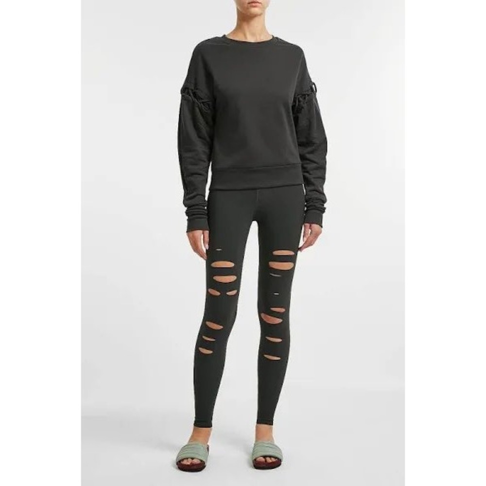 Alo Yoga Black High-Waist Ripped Warrior Leggings Distressed Yoga Pants Small‎